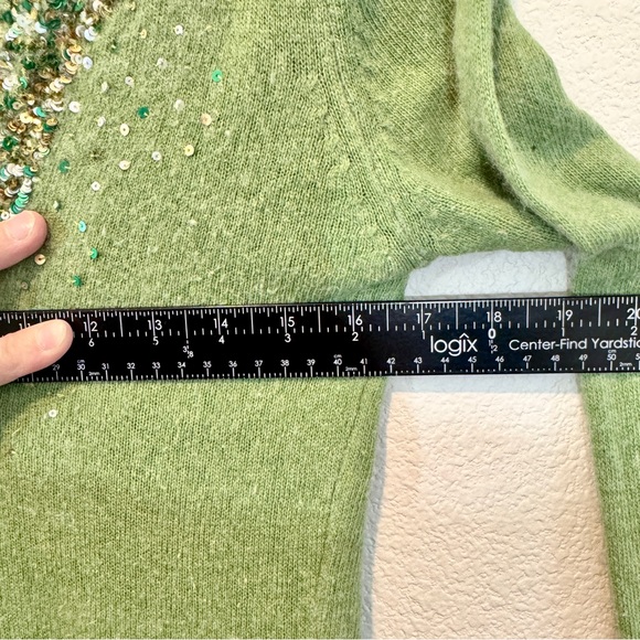 Glam Souls Green Cashmere Wool Blend Sequin V-Neck Sweater Y2K Embellished Top - Picture 5 of 9